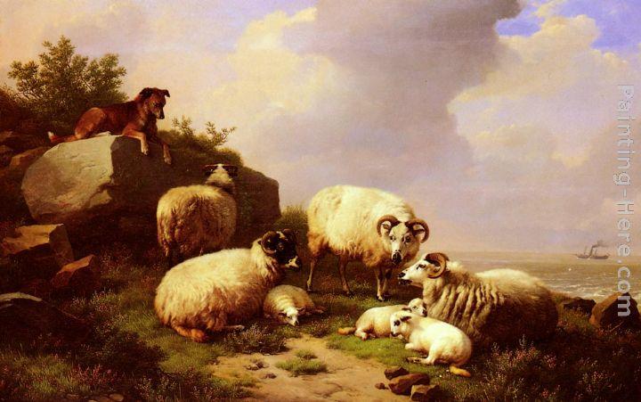 Eugene Verboeckhoven Guarding The Flock By The Coast